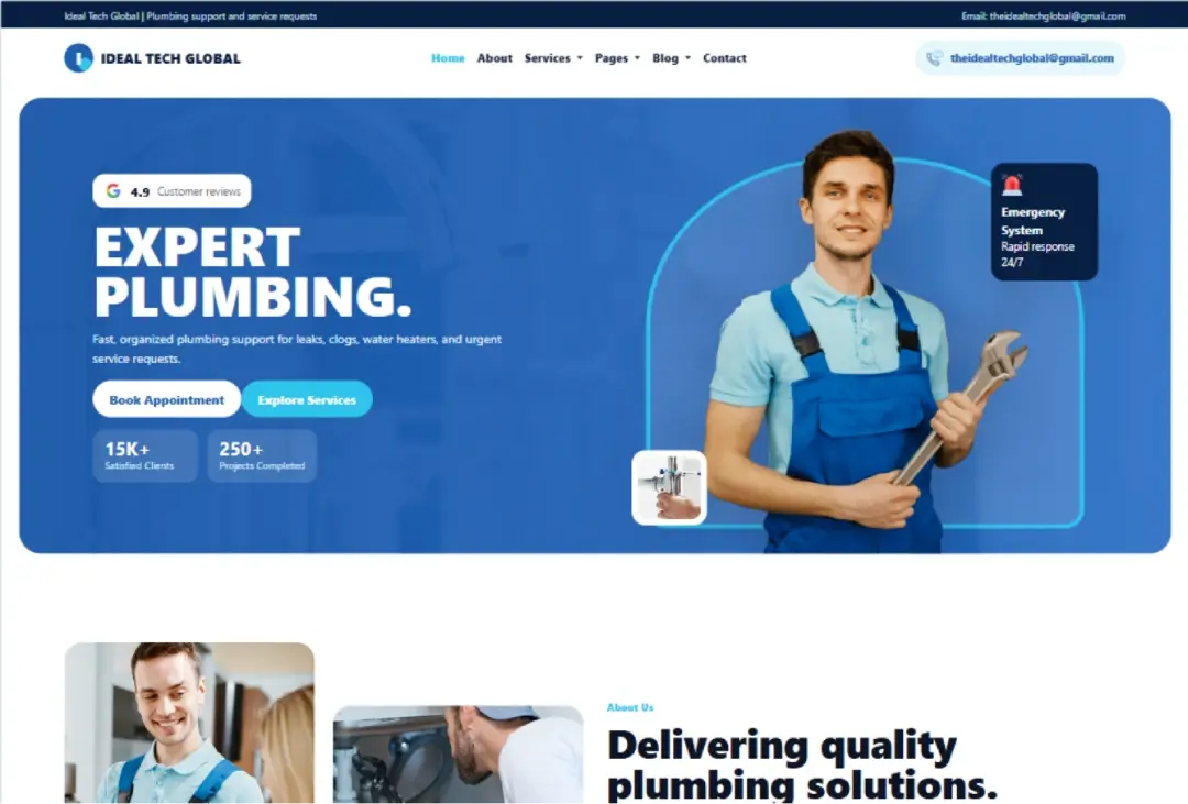 ITG Plumbing website preview from the Ideal Tech Global portfolio