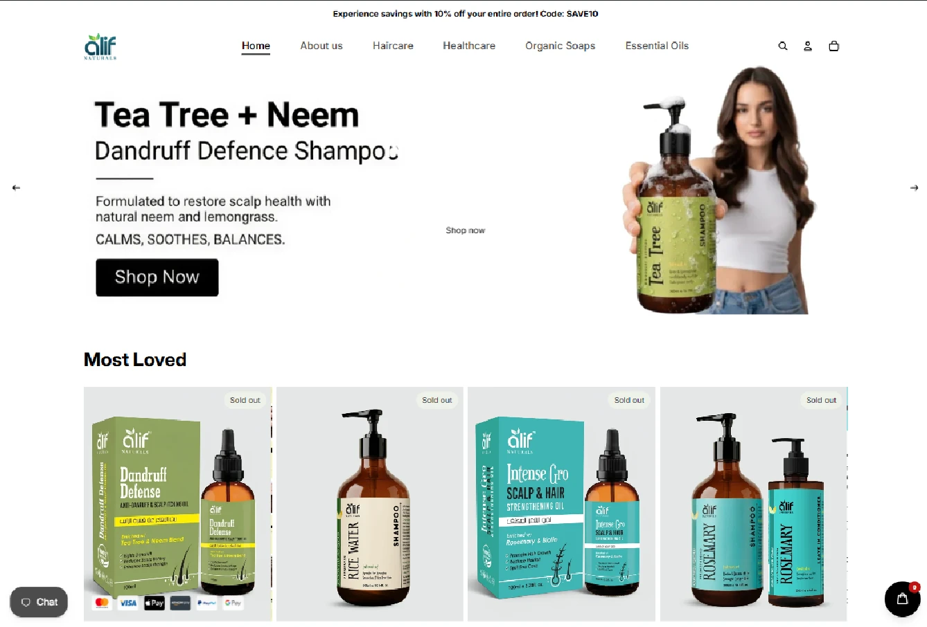 Alif Naturals website preview from the Ideal Tech Global portfolio