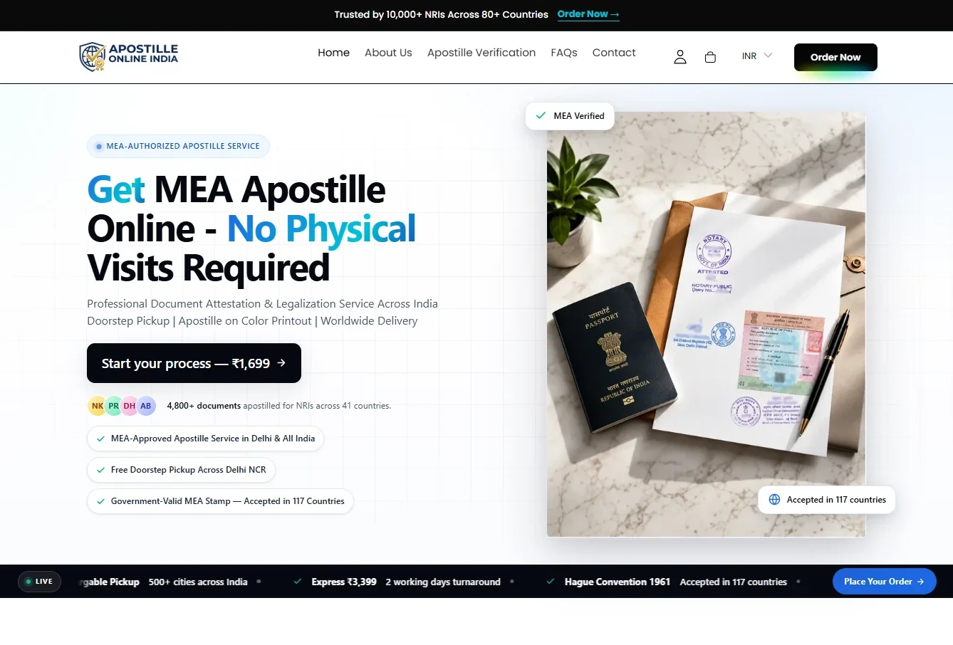 Apostille Online India website preview from the Ideal Tech Global portfolio